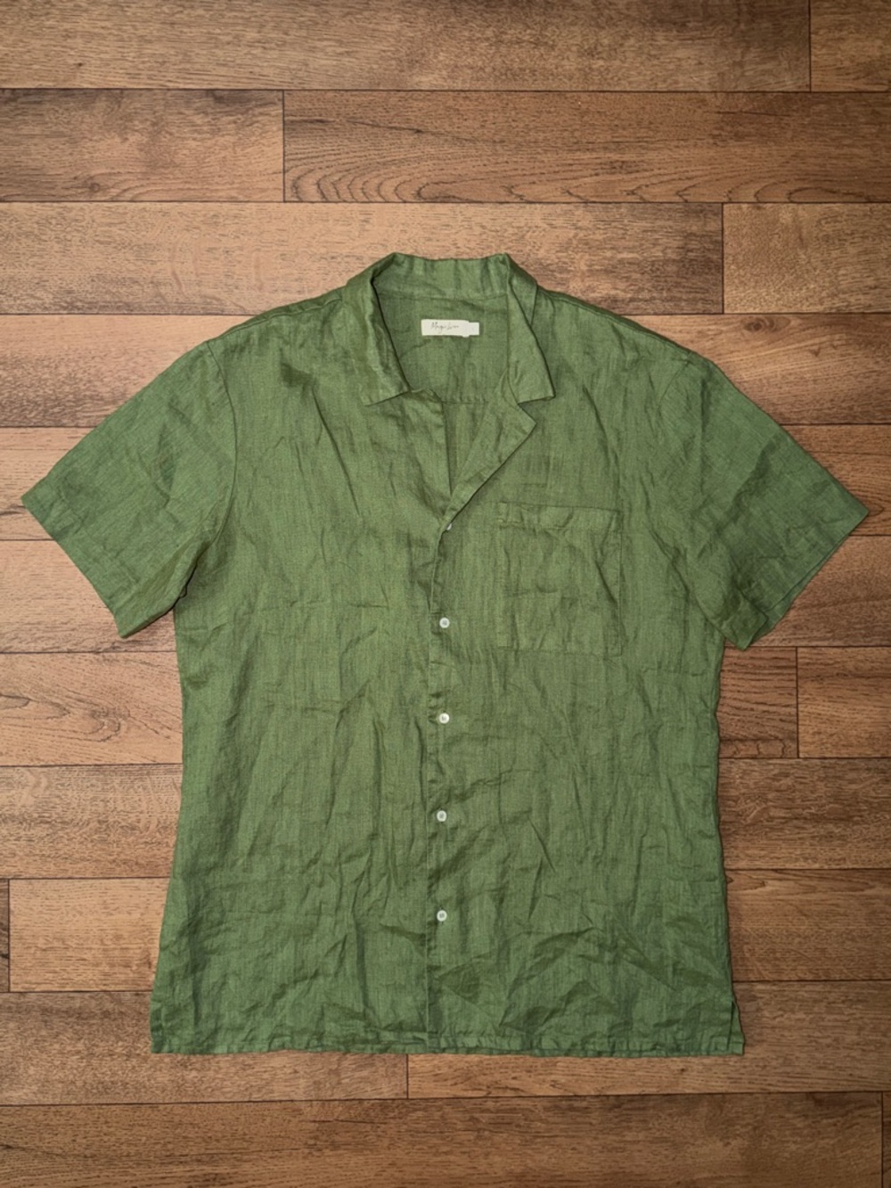 Magic Linen Size Large Short Sleeve Breezy Men’s Shirt Hawi In Forest Green Luxe